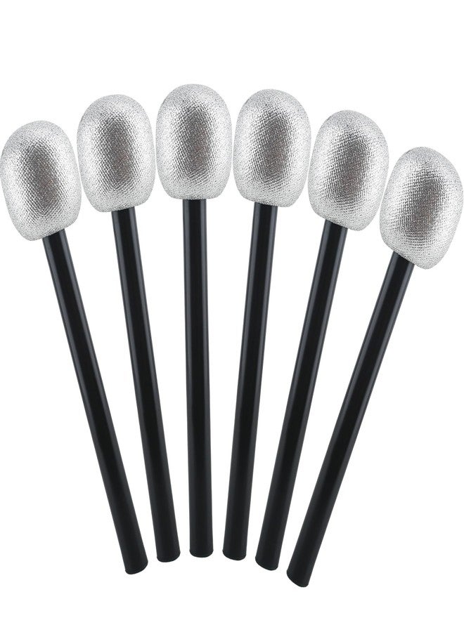 Haconba 6 Pack Glitter Plastic Microphone Toy Silver Fake Stage Mic Costume Prop for Cosplay Stage Play Prop Birthday Karaoke Theme Party Favors - Image 1